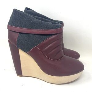 NYLA Maroon Leather Upper Wedges Booties Niguelat Size 9 High Platform Shoes